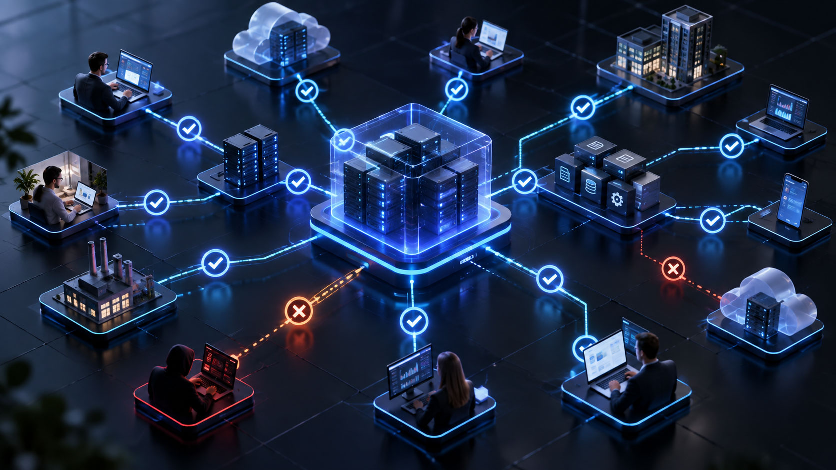 Zero Trust architecture verifying every user and device connection before granting network access